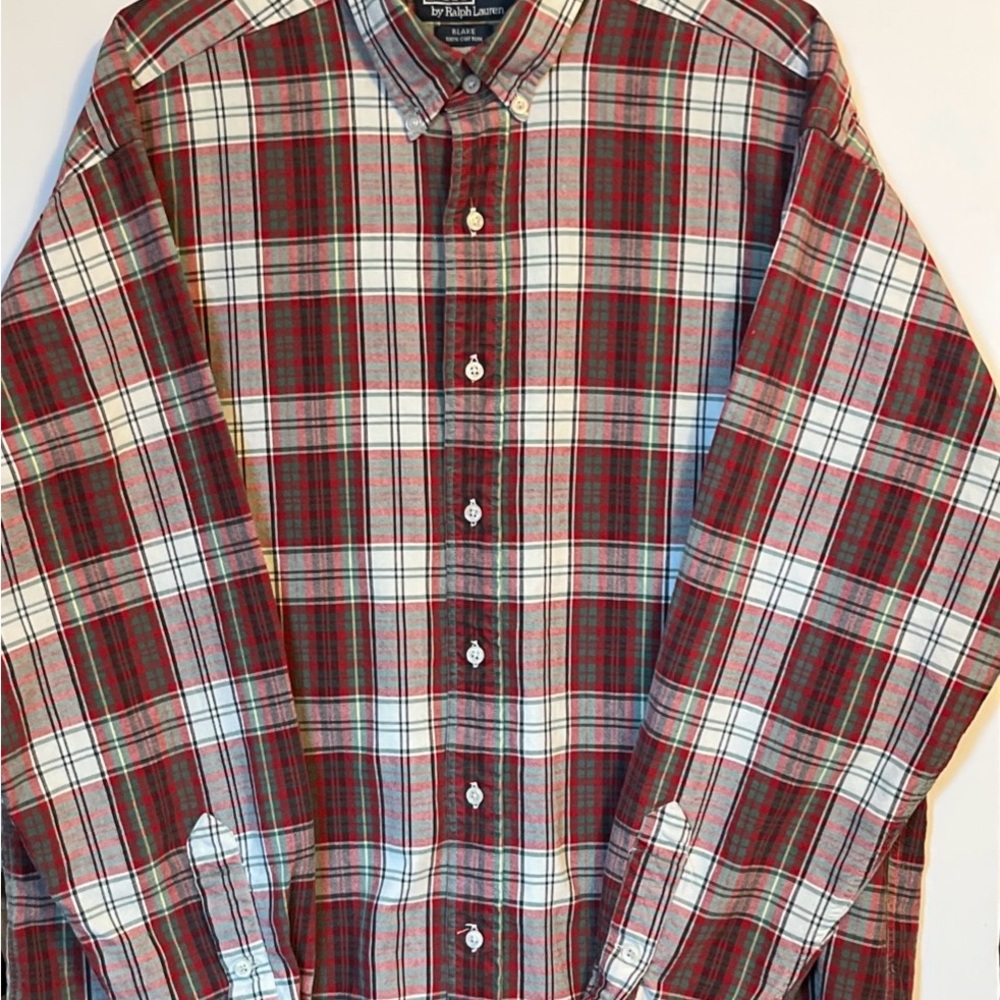 Ralph Lauren Polo Blake Men's Red/Green/Beige Plaid Shirt. Size Lg. Classic fit.